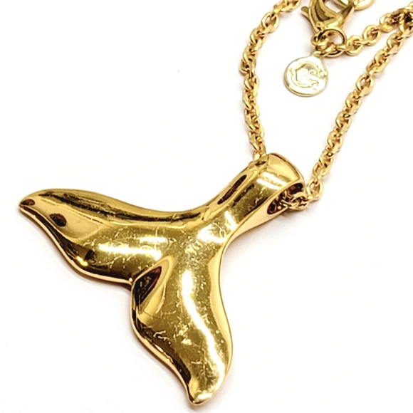 Charming Charlie Jewelry - Vintage Gold Tone Mermaid Whale Tale Necklace, 15" Chain